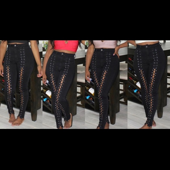 High waisted front lace jeans 🖤 - Picture 2 of 4